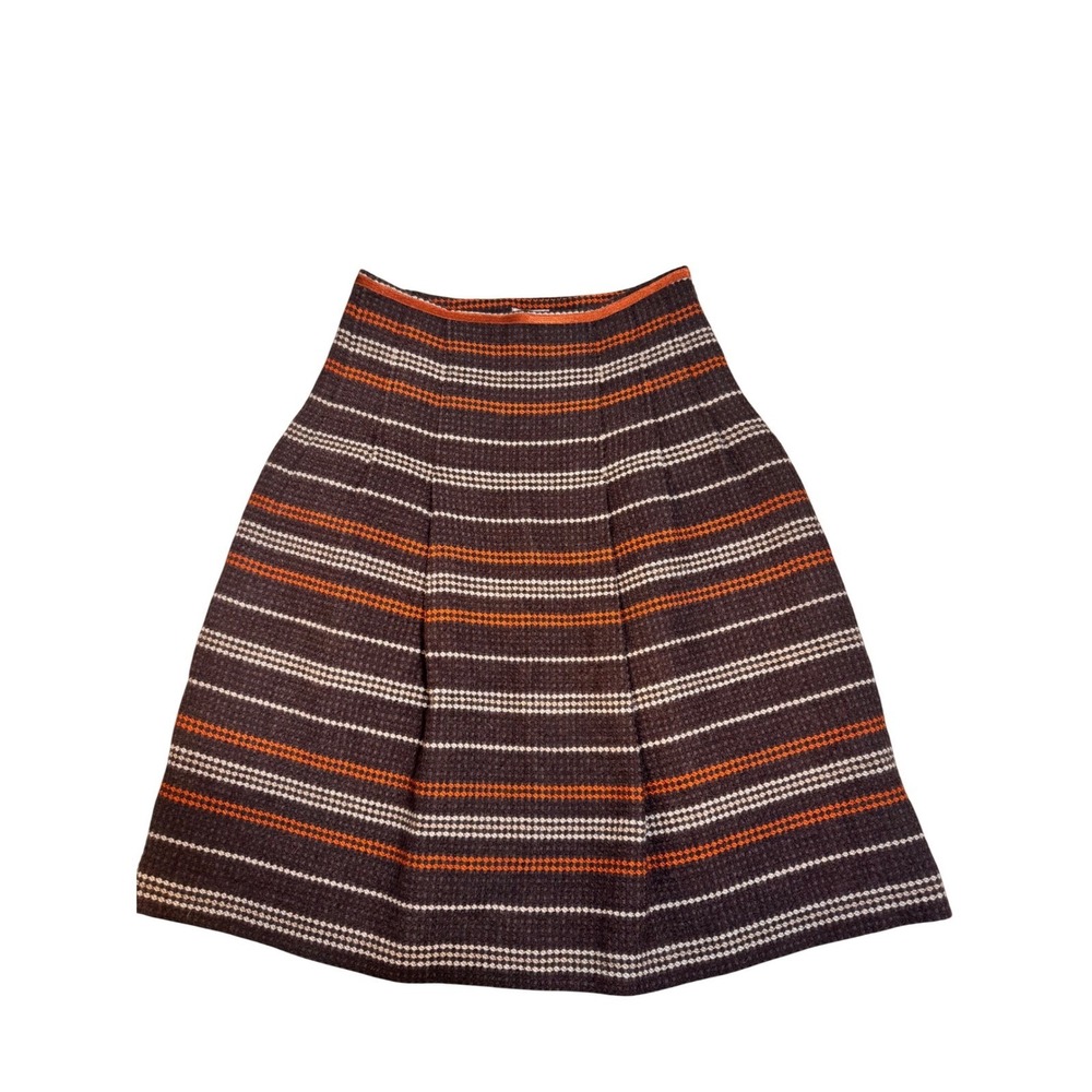 Politique Vintage Wool Blend Striped‎ A-Line Skirt Brown Orange Made in Japan